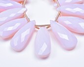 AAAA 3 Matched Pair 10x25mm Pink Opal Quartz Faceted Long Pear Briolettes Pink Opal Pear Beads(7575-78)