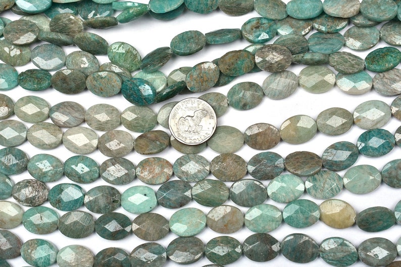 1017-19 16 Inch 15x20mm Natural Amazonite Faceted Oval Beads Strand 20 BeadsStrand