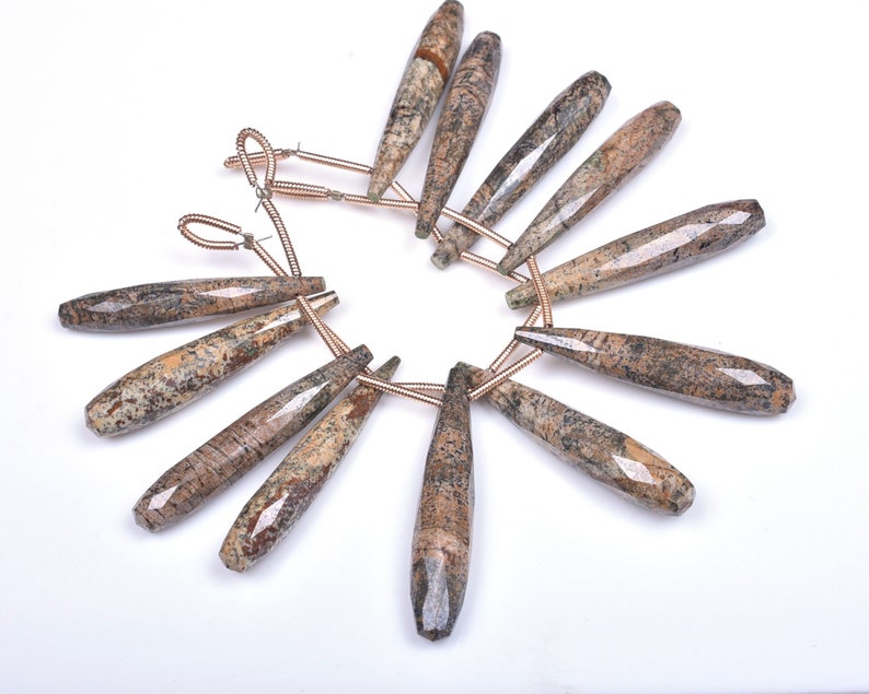 Rare 35mm 3 Matched Pair Natural Picture Jesper Large Tear Drops Pair Briolette Beads Strand 3305-07
