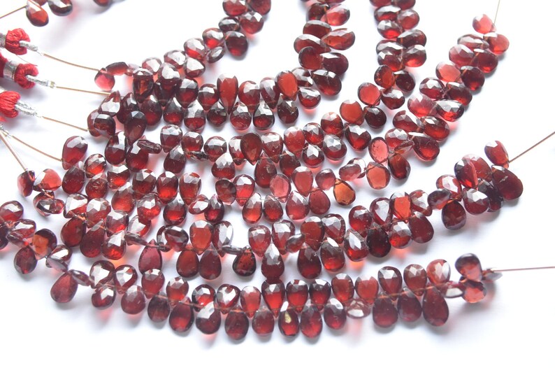 3 Strands AAA 6 Inch 6x9-7x12mm Natural Mozambique Red Garnet Faceted Pear Shape Briolette Beads Strand-45 BeadsStrand Apx 0799-0202-03-04