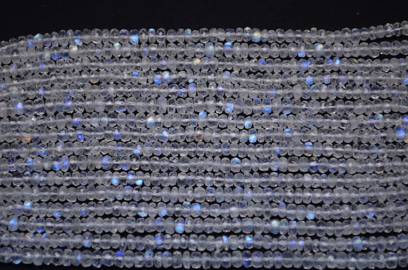 Vivid AAA 16 Inch Strand 3.5-4mm Blue Flash Natural White Rainbow Moonstone faceted Rondelle Beads Strand-Lustrous Vivid Moonstone #B3.5-4