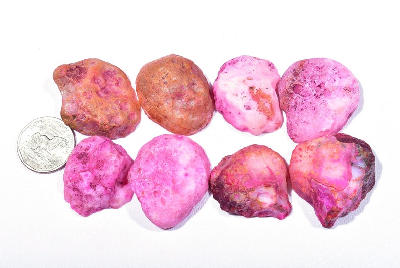 4 Pair Natural Pink Agate Geode Druzy Pair BeadsPink Open Geode With Druzy Pair 33x36x14-34x43x13mm 815 Cts 7363-64