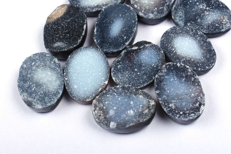 11 Psc Lot Natural Black Flat Druzy Oval Cabochon Lot 13x18x6-14x20x3mm 4488-91