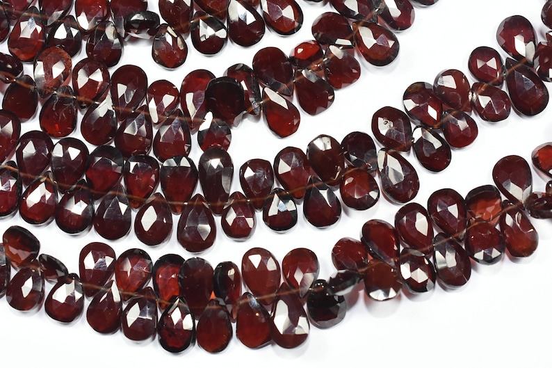 3 Strands AAA 6 Inch 6x9-7x12mm Natural Mozambique Red Garnet Faceted Pear Shape Briolette Beads Strand-45 BeadsStrand Apx 0799-0202-03-04