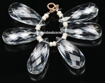 AAAA Vivid 10x25mm 3 Matched Pairs(6 Beads) Crystal Quartz Microfaceted Large Pear flat Briolette