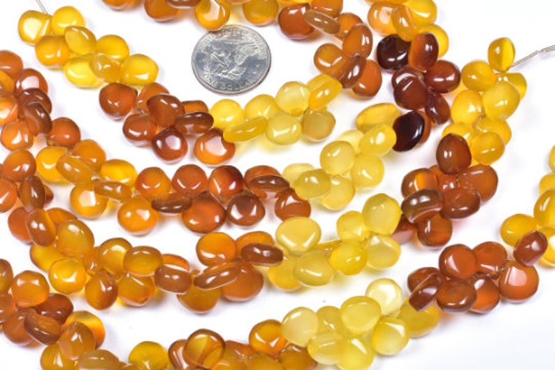 Multi Color Yellow Brown Chalcedony Smooth Heart Beads