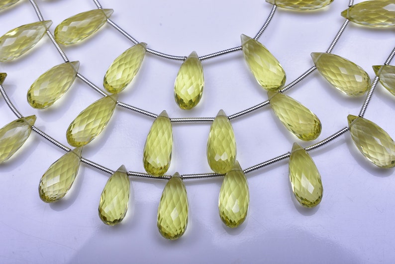 3660-61 AAAA Gem Grade 13-17mm Natural Lemon Quartz Green Gold Gemstone Microfaceted Tear Drop Briolette Beads-10 BeadsStrand
