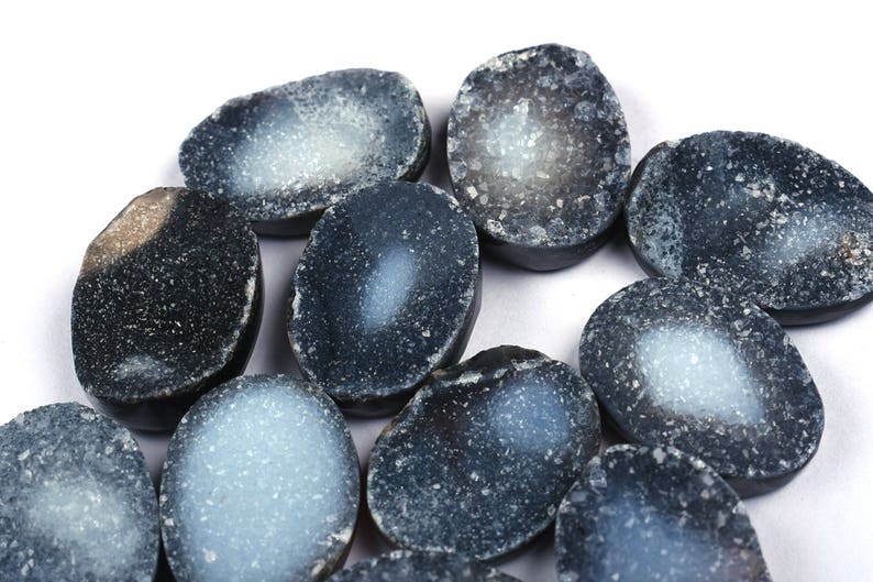 11 Psc Lot Natural Black Flat Druzy Oval Cabochon Lot 13x18x6-14x20x3mm 4488-91
