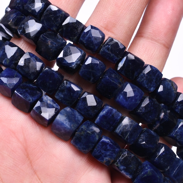 7 Inch 7-9mm Natural SODALITE 3D Faceted CUBE BRIOLETTES Beads Strand 23 Beads Apx(3856-60)