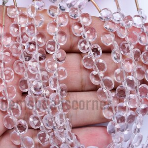 AAA 7 Inch 6mm Pink Coloured Quartz Faceted Heart Briolette Beads Strand 45 Beads(4661-69)