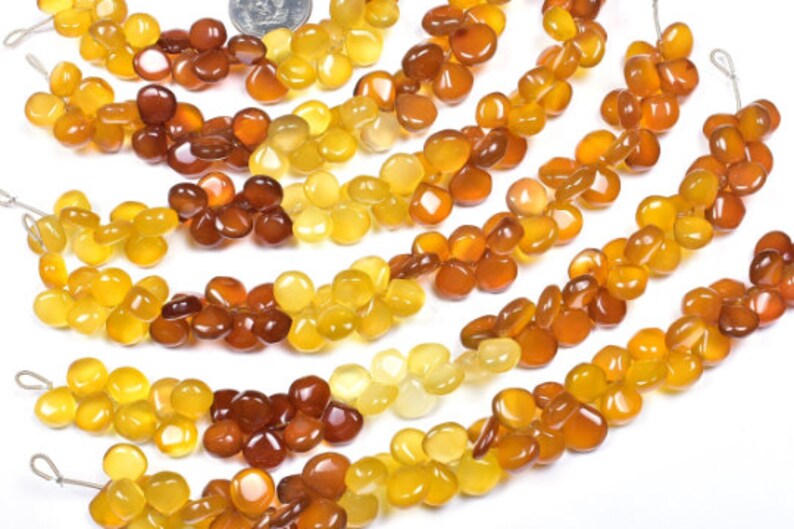 Multi Color Yellow Brown Chalcedony Smooth Heart Beads