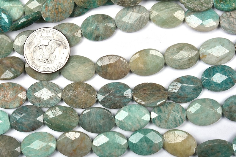 1017-19 16 Inch 15x20mm Natural Amazonite Faceted Oval Beads Strand 20 BeadsStrand