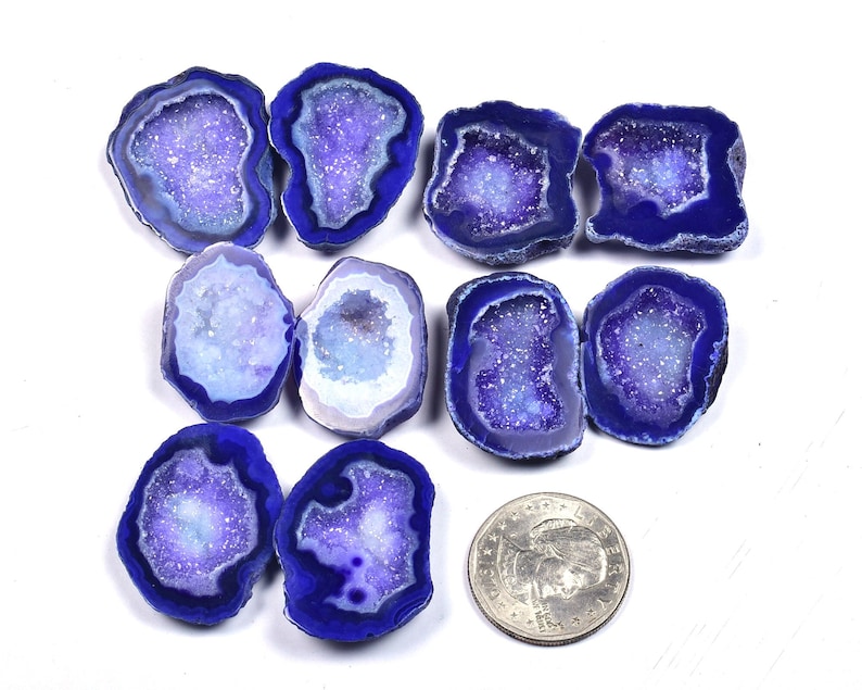1421-23 10 Pair Natural Sky Blue Agate GeodeSky Blue Agate Open Geode With Druzy Pair 21x25x9-24x36x5mm 550 Cts