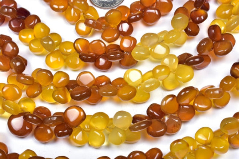Multi Color Yellow Brown Chalcedony Smooth Heart Beads