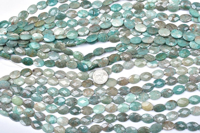 1017-19 16 Inch 15x20mm Natural Amazonite Faceted Oval Beads Strand 20 BeadsStrand