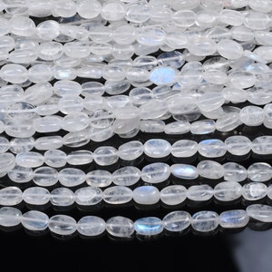 13.5 Inch Lustrous Natural Untreated Rainbow Moonstone Smooth Oval Nugget Beads Strand 5x6-6x7mm(0287-90)