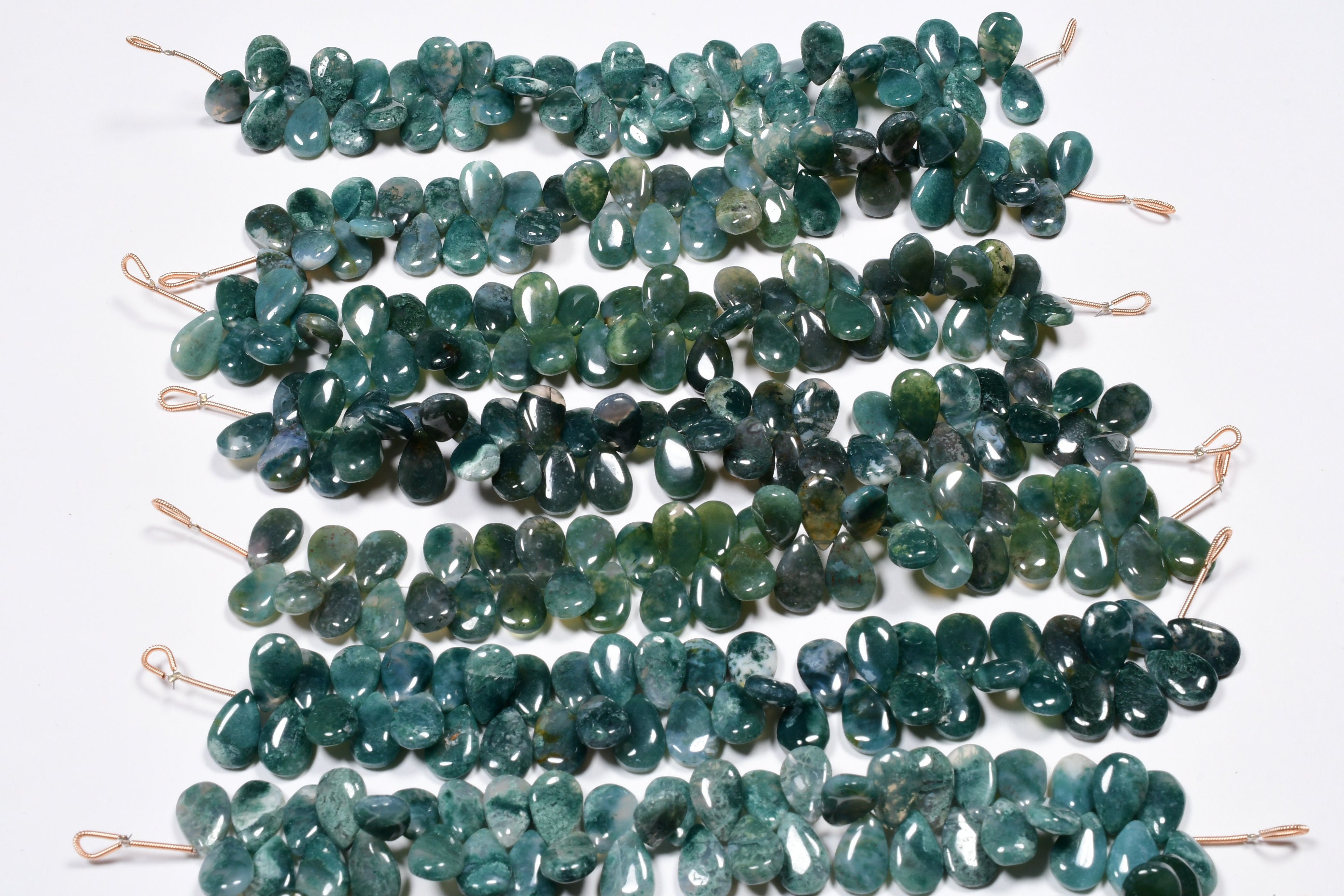 100% Natural Dark Moss Agate 7 Inch 9x14mm Pear Natural Green | Etsy