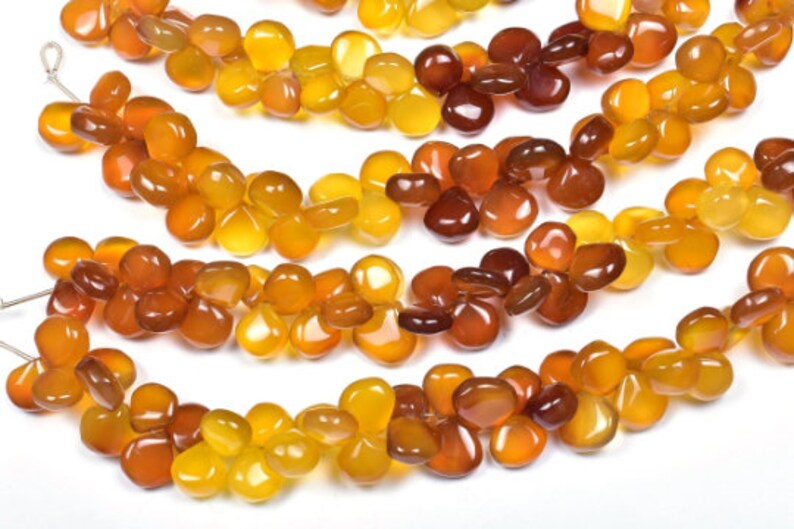 Multi Color Yellow Brown Chalcedony Smooth Heart Beads