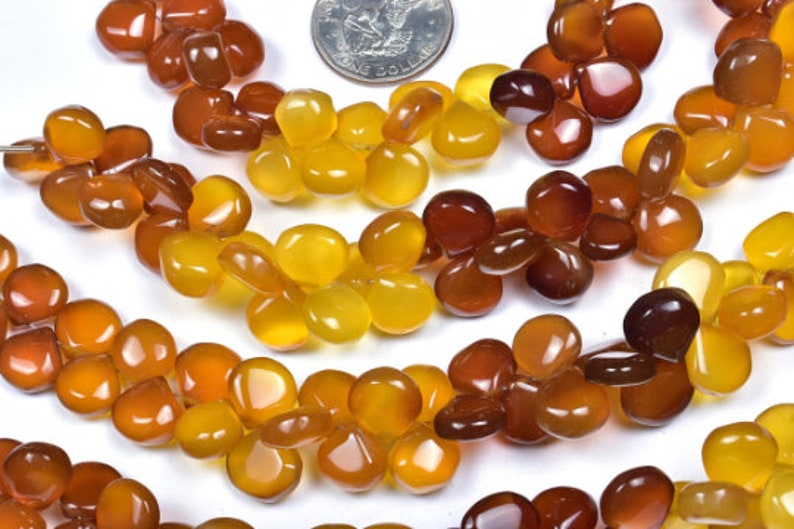 Multi Color Yellow Brown Chalcedony Smooth Heart Beads