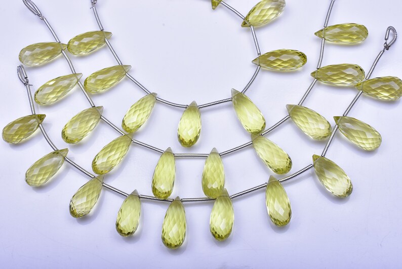 3660-61 AAAA Gem Grade 13-17mm Natural Lemon Quartz Green Gold Gemstone Microfaceted Tear Drop Briolette Beads-10 BeadsStrand