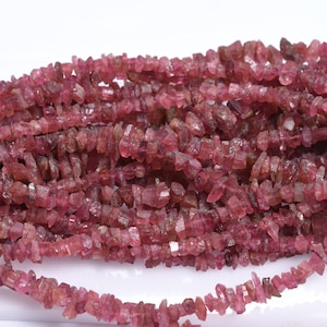 14 Inch 6-10mm Natural Rubellite Tourmaline Chips Crystal Beads Strand (1431-32)