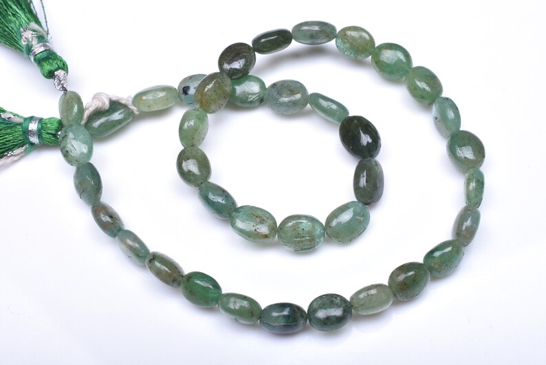 3848-49 14 Inch Strand-6x8-7x11mm 109 Cts Natural Emerald Gemstone Smooth Oval Shape Beads Strand-38 BeadsStrand