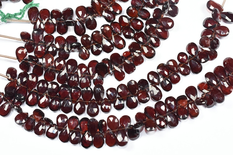 3 Strands AAA 6 Inch 6x9-7x12mm Natural Mozambique Red Garnet Faceted Pear Shape Briolette Beads Strand-45 BeadsStrand Apx 0799-0202-03-04