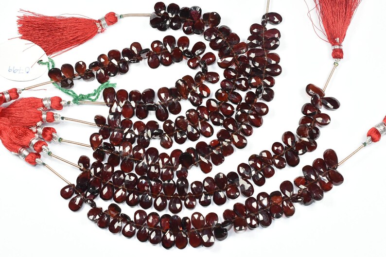 3 Strands AAA 6 Inch 6x9-7x12mm Natural Mozambique Red Garnet Faceted Pear Shape Briolette Beads Strand-45 BeadsStrand Apx 0799-0202-03-04