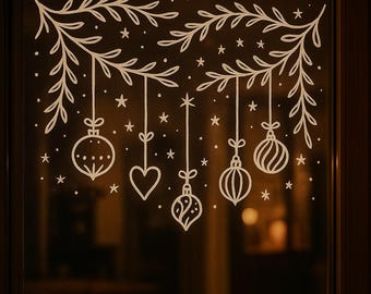 Printable Christmas Window Stencil - Garland and Ornaments