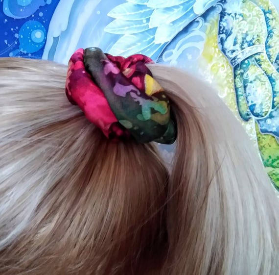 Mushroom Scrunchy Hand Painted Silk Scrunchy Green Colour Etsy