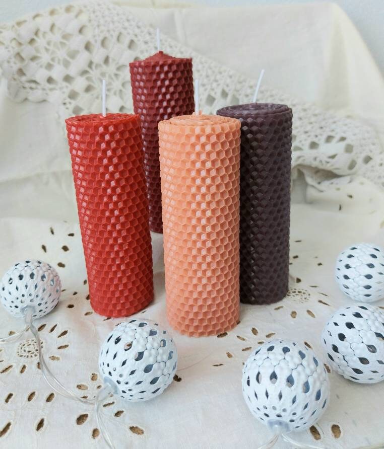 Set of 4 Colored Beeswax Candles Pink Peach Red Etsy
