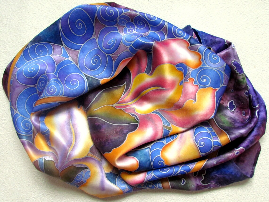 Batik shawl ''Mystical irises'' handpainted Etsy