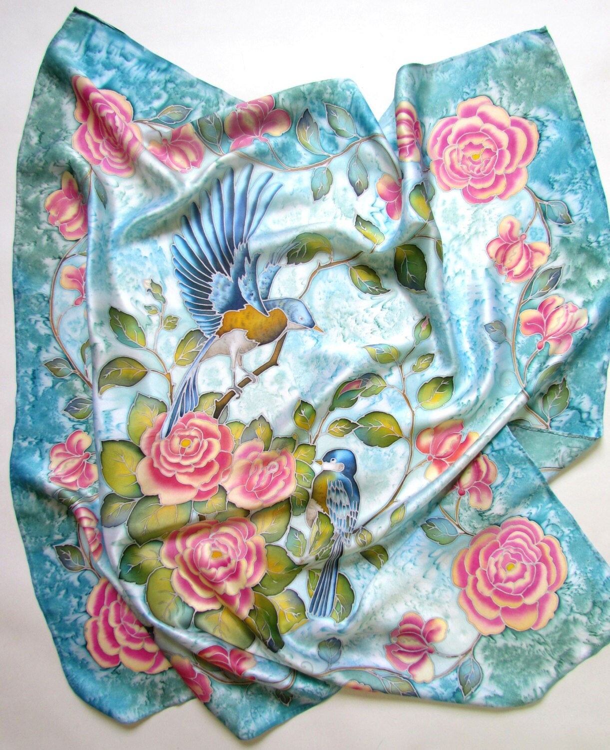Hand painted silk scarf ''Birds'' . Silk | Etsy