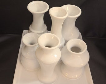 6 PC, White bud vases, cluster vases, centerpiece, bud vase collection, white vase