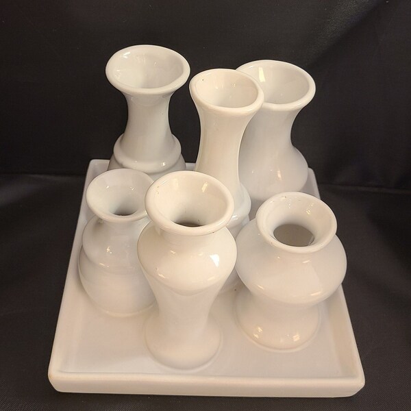 6 PC, White bud vases, cluster vases, centerpiece, bud vase collection, white vase