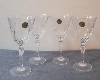 Crystal stemware (4) Cristal de Flandre water,wine-stemware pineapple design glass goblets -replacement Salzburg pattern