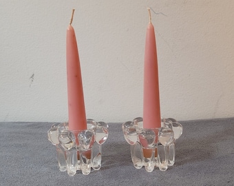 Pair of Vintage Reims French Glass Candle Holders