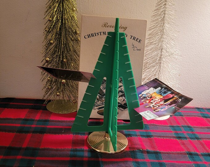 Christmas Card Holder DAVIS, Vintage Revolving Christmas Tree Card