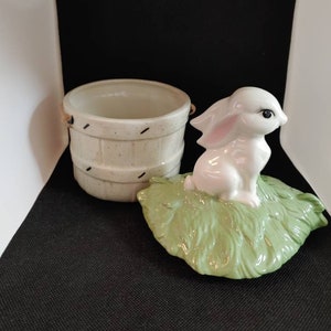 Vintage Ceramic Bunny Candy Dish: Easter Basket Trinket Bowl