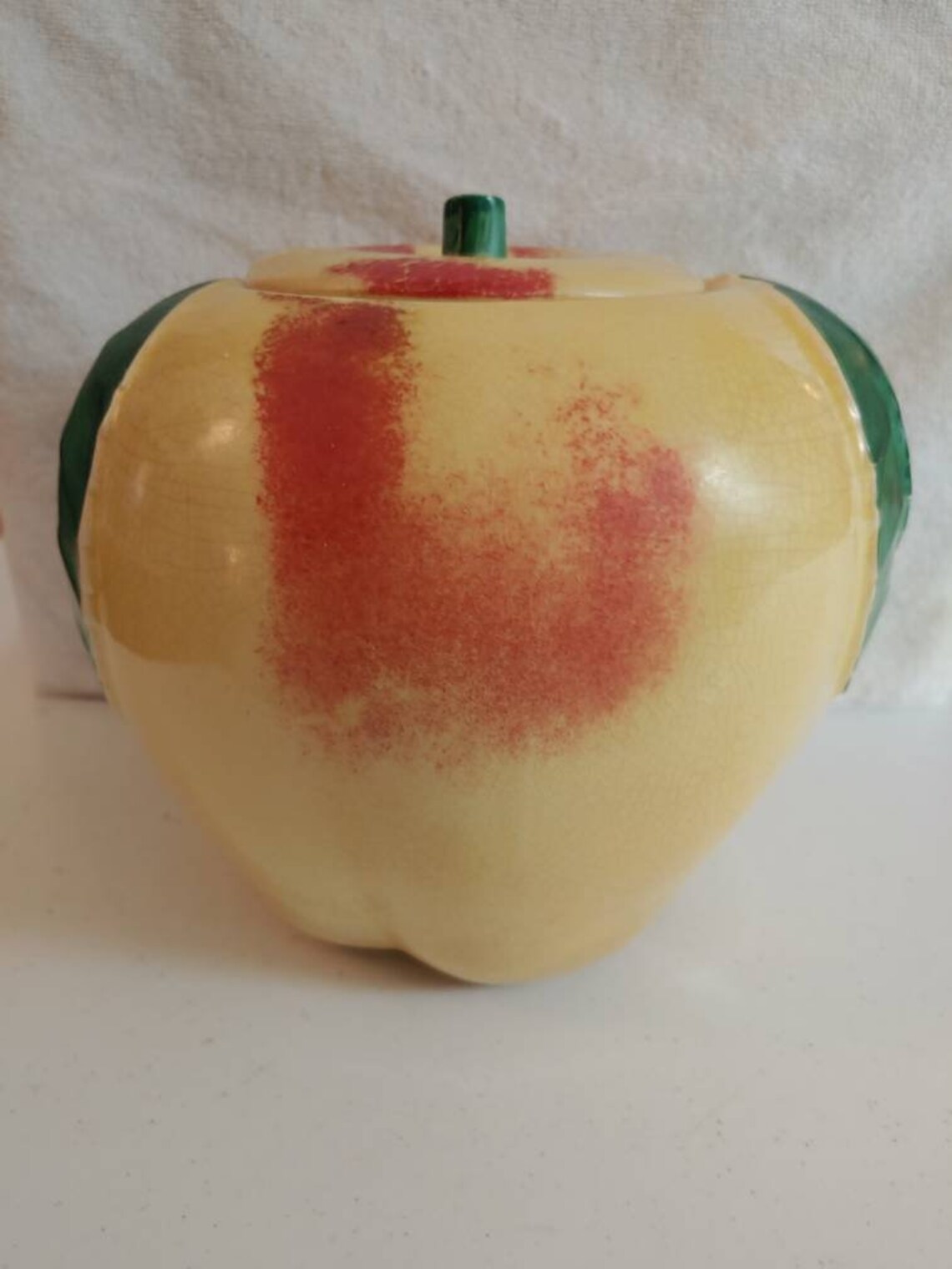 Blushing Large Vintage Apple Cookie Jar Yellow Apple Red Etsy UK
