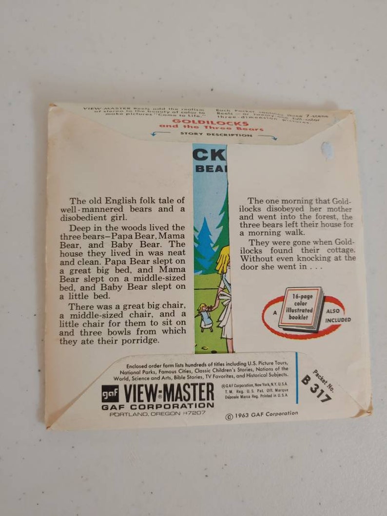 Vintage 1963 Goldilocks and the Three Bears GAF View-master Reels - Etsy