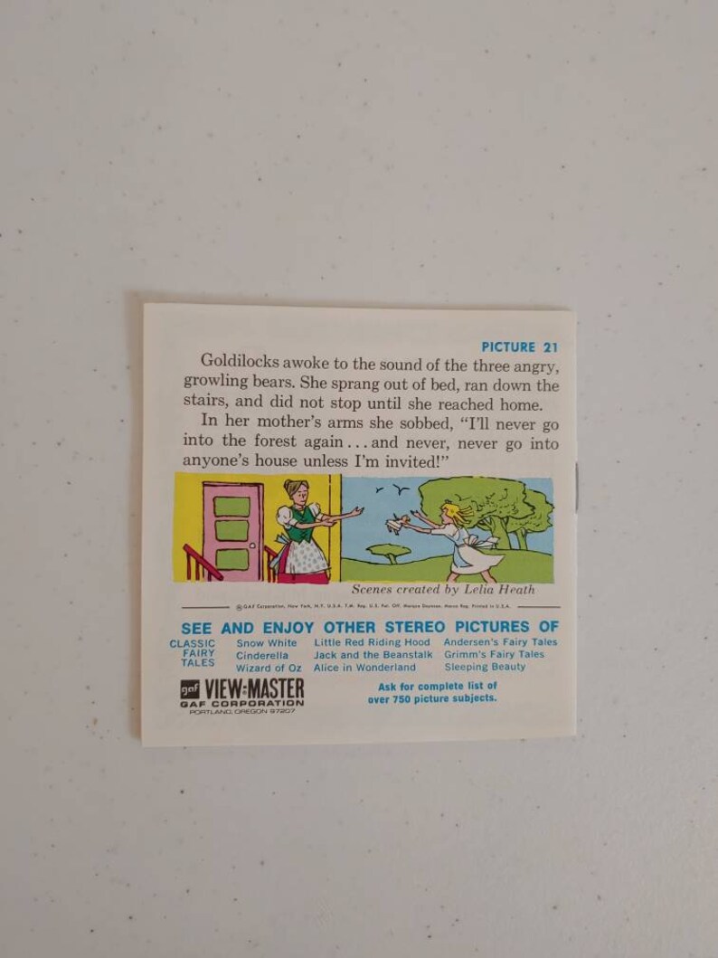 Vintage 1963 Goldilocks and the Three Bears GAF View-master Reels - Etsy