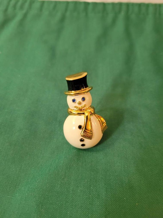 Vintage Brooch MONET Enamel Snowman Blue and Red … - image 1