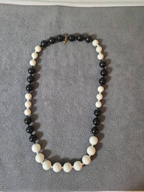 Monet Black and White 1980s Plastic Bead Necklace… - image 7
