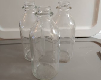 Vintage 3 clear glass 32 oz embossed quart milk bottle