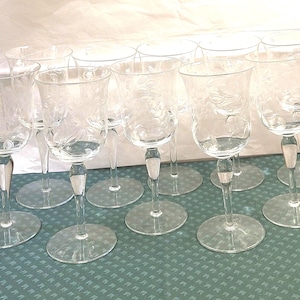 Vintage Etched Wine Glasses Set: Wild Rose Floral Stemware