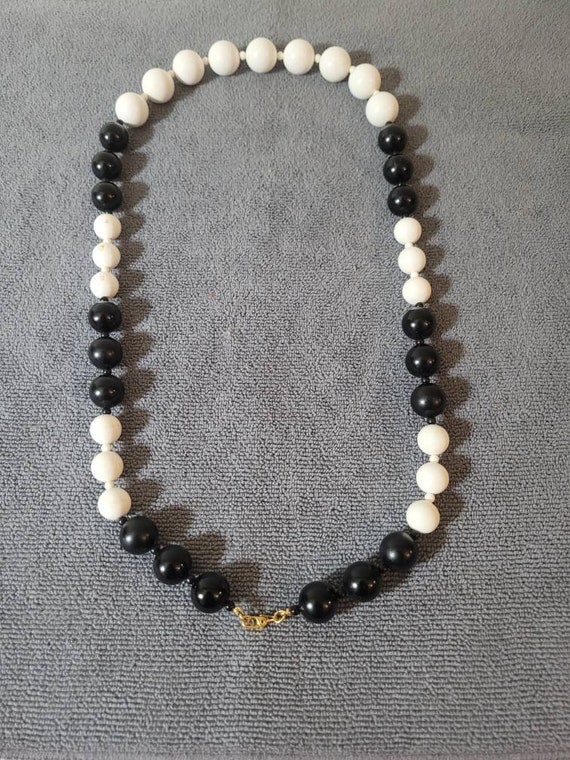 Monet Black and White 1980s Plastic Bead Necklace… - image 3