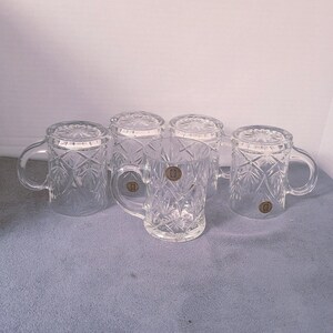 Fine Crystal Mugs Paul Sebastian Diamond Cross Cut  Set of 5 Vintage 1970's