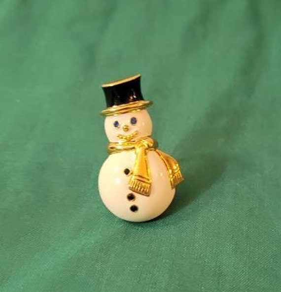 Vintage Brooch MONET Enamel Snowman Blue and Red … - image 5