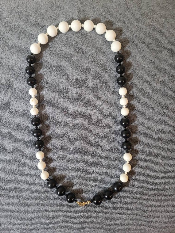 Monet Black and White 1980s Plastic Bead Necklace… - image 2